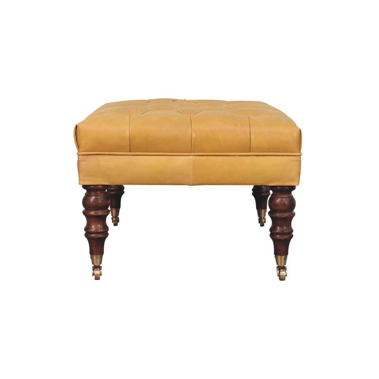 Honey Caramel Buffalo Tan Leather Ottoman with Castor Legs