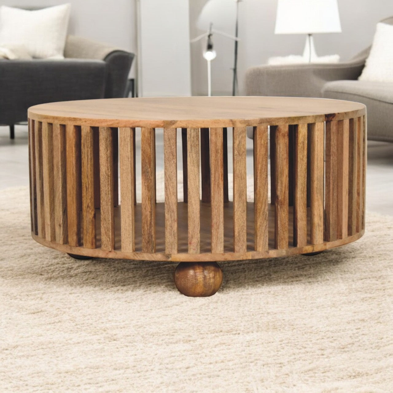 Slatted Round Oak-ish Coffee Table