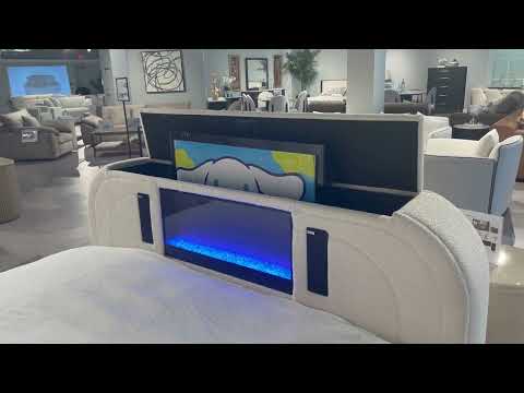 Shelyn EK Bed w/LED, TV Cabinet, Fireplace & Bluetooth