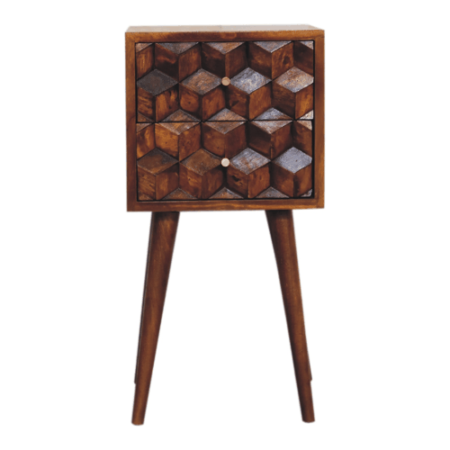 Mini Chestnut Cube 2 Drawer nightstand