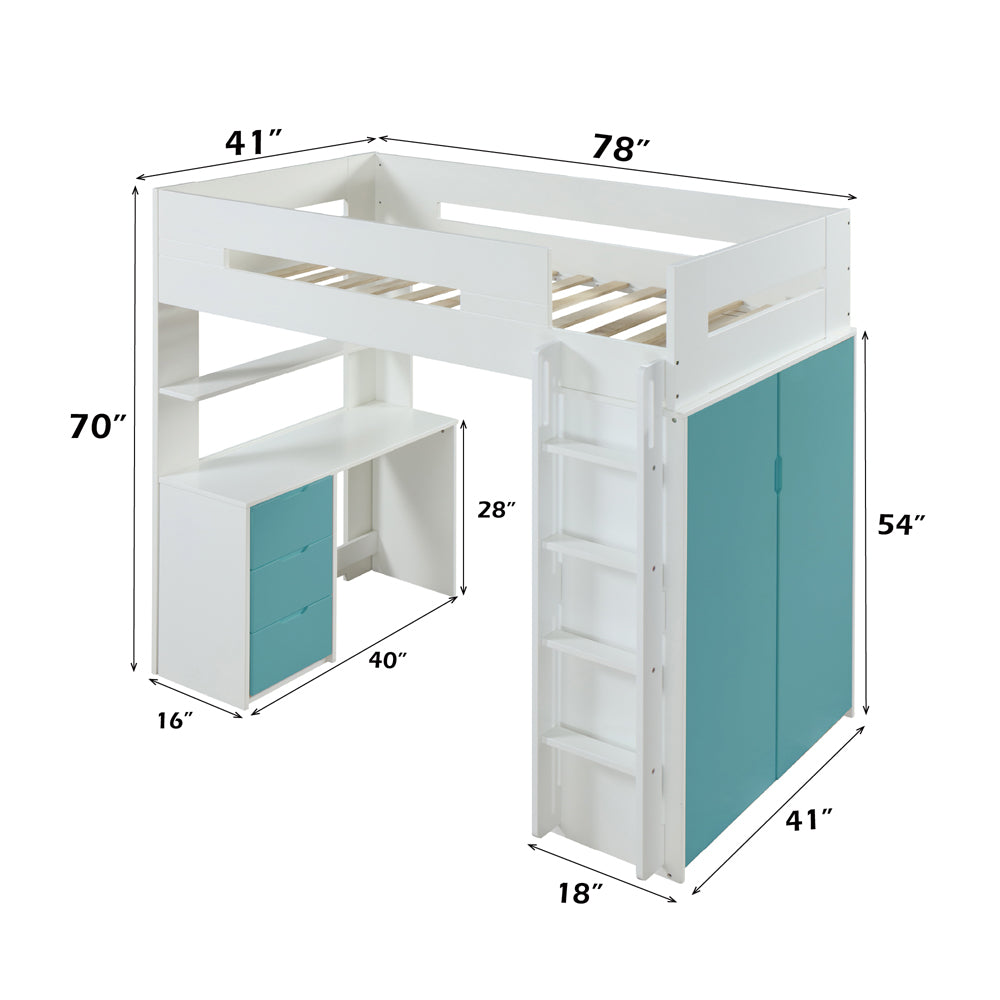 Nerice Twin Loft Bed W/Desk & Wardrobe
