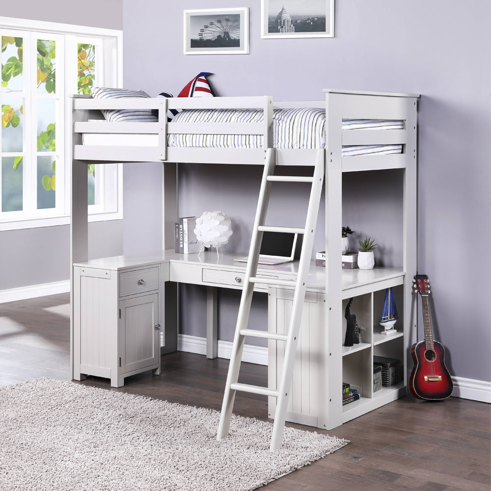 Ambar Twin Loft Bed W/Desk & Bookcase & Chest