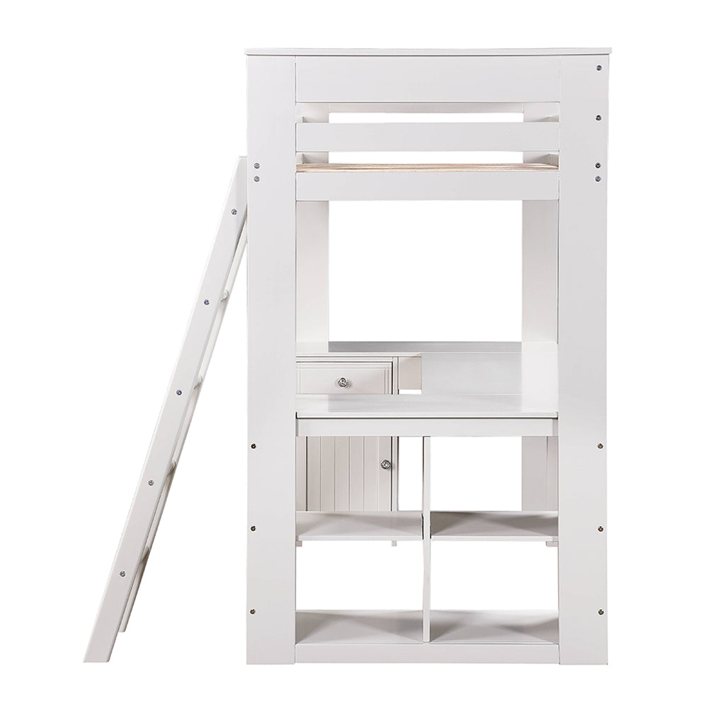 Ambar Twin Loft Bed W/Desk & Bookcase & Chest