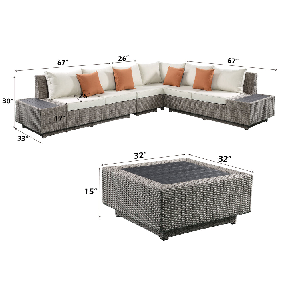 Salena Patio Sectional Sofa W/4 Pillows & Coffee Table