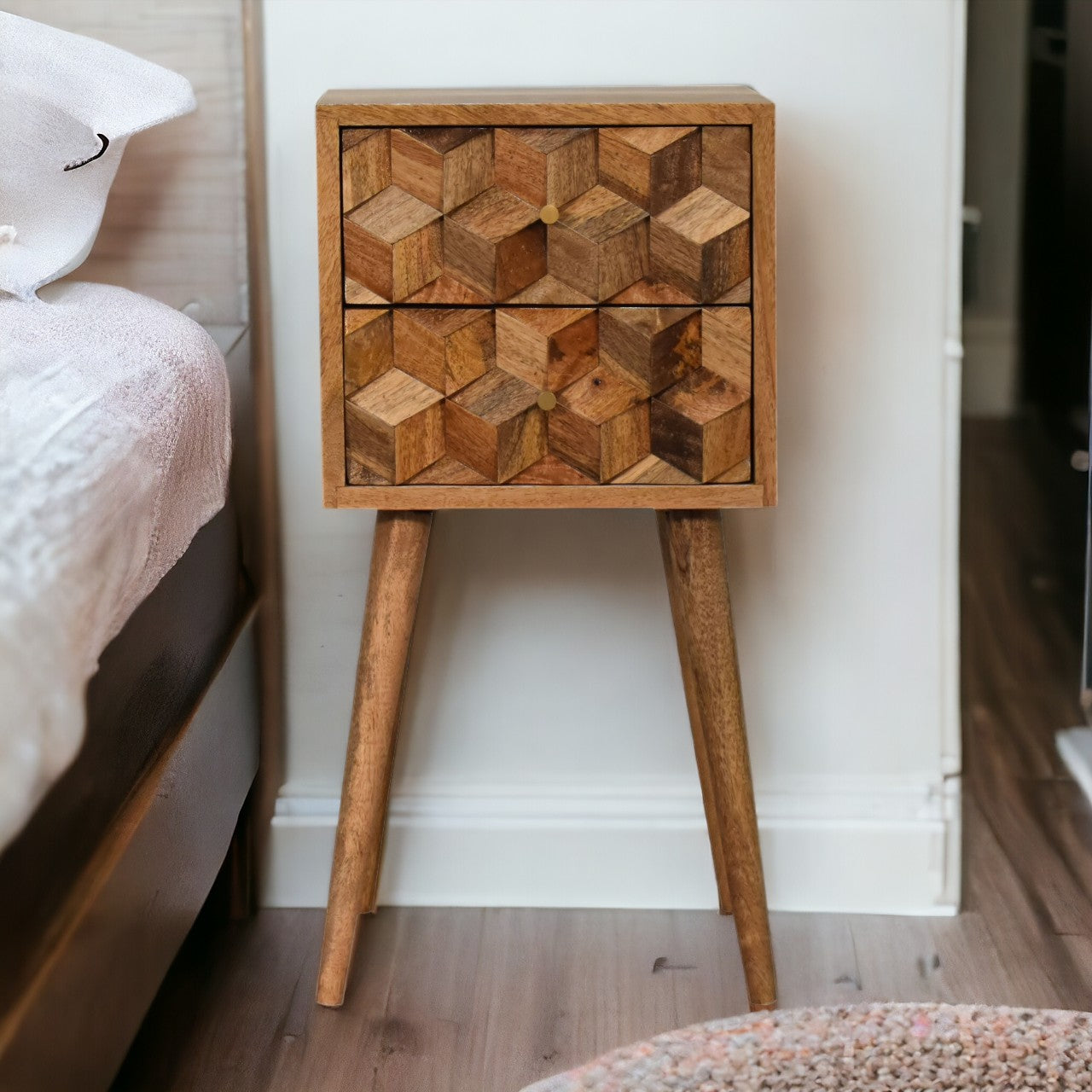 Mini Cube Carved 2 Drawer nightstand
