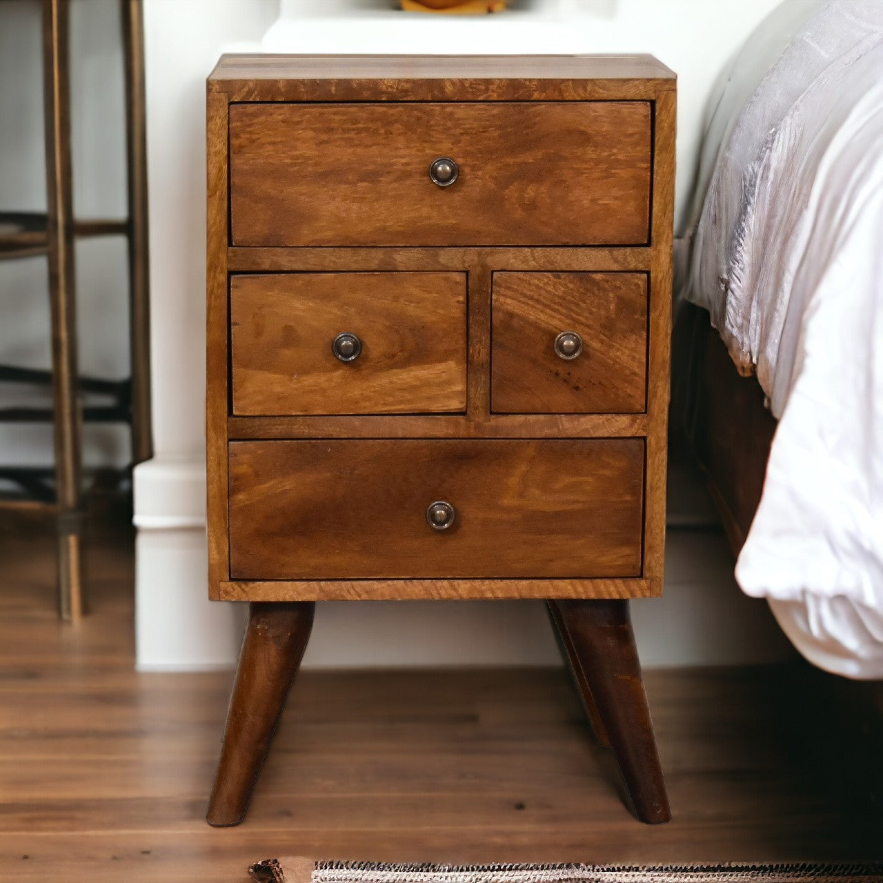 4 Drawer Multi Chestnut nightstand