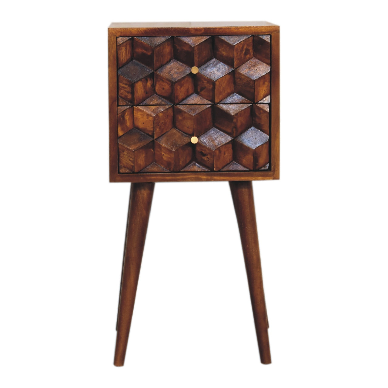 Mini Chestnut Cube 2 Drawer nightstand