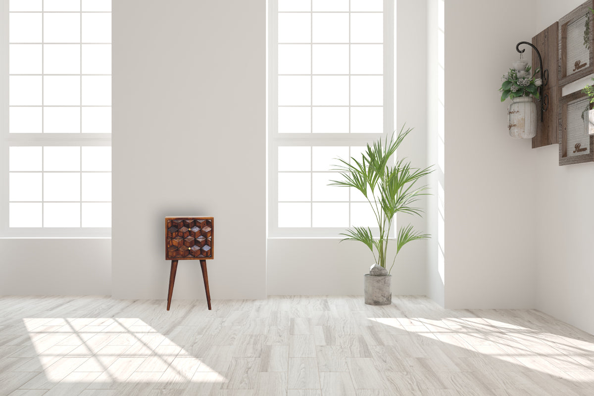 Mini Chestnut Cube 2 Drawer nightstand