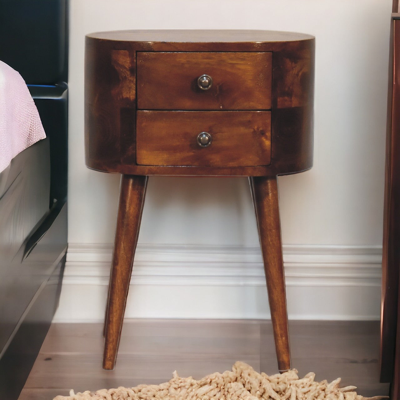 Mini Chestnut Rounded nightstand Table