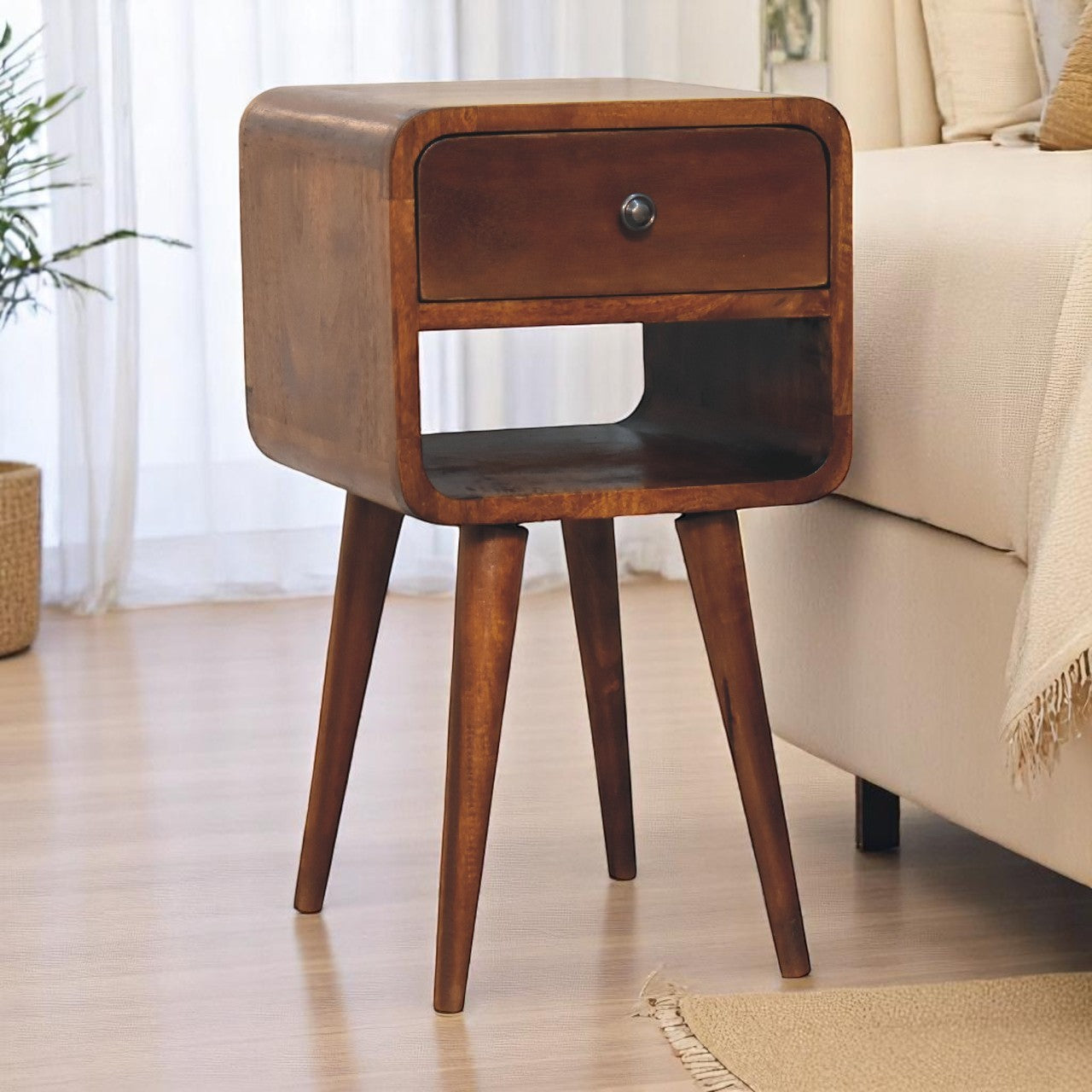 Curved Chestnut nightstand