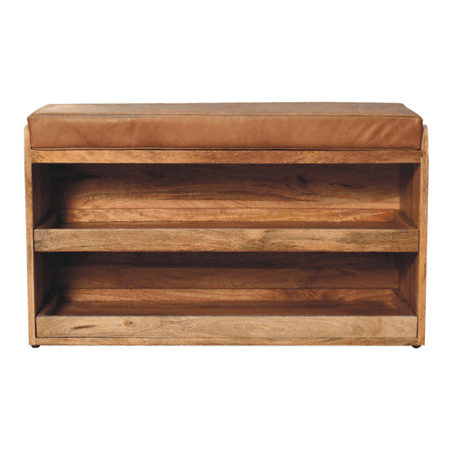 Buffalo Hide Oak-ish Shoe Storage Bench