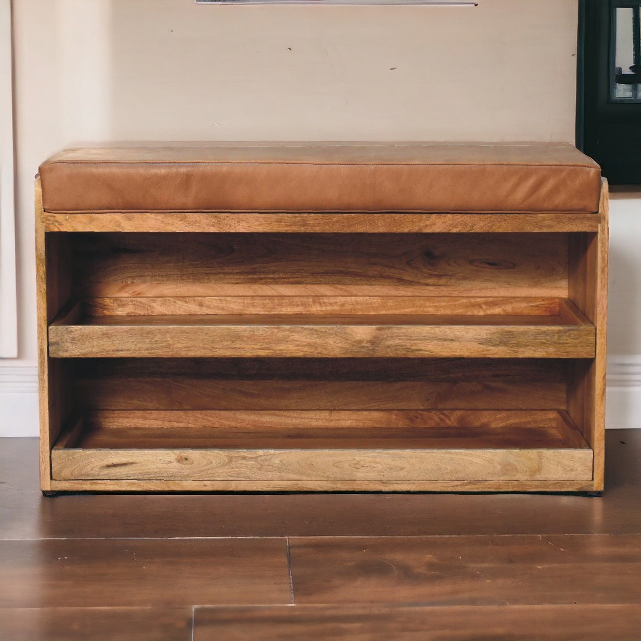 Buffalo Hide Oak-ish Shoe Storage Bench