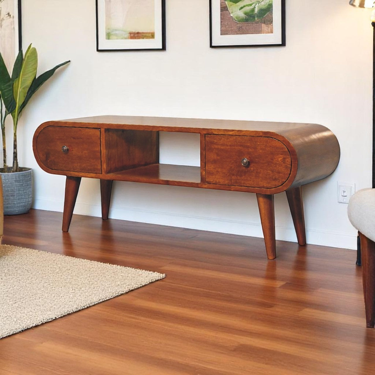 Curved Chestnut nightstand