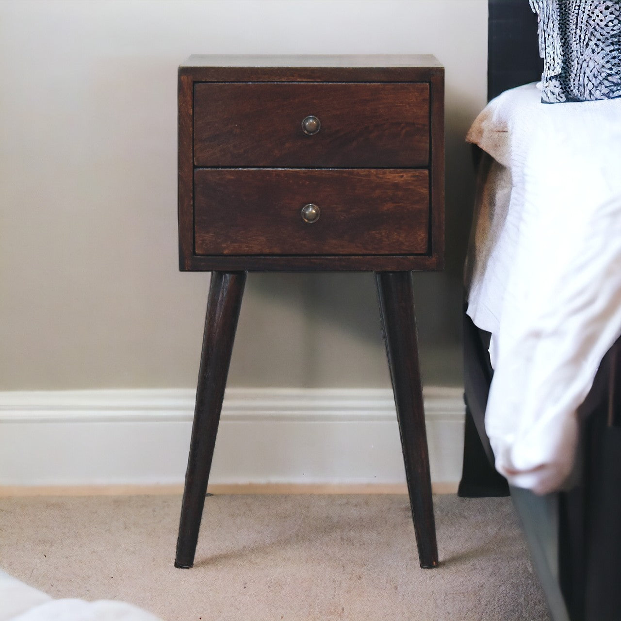 Mini 2 Drawer Light Walnut Nightstand