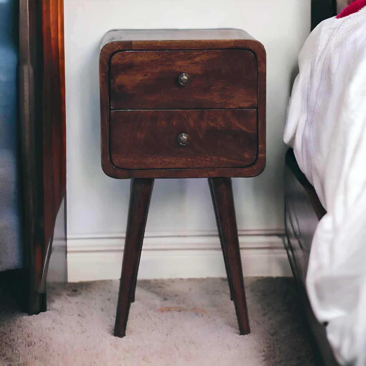 Mini Light Walnut Curved nightstand