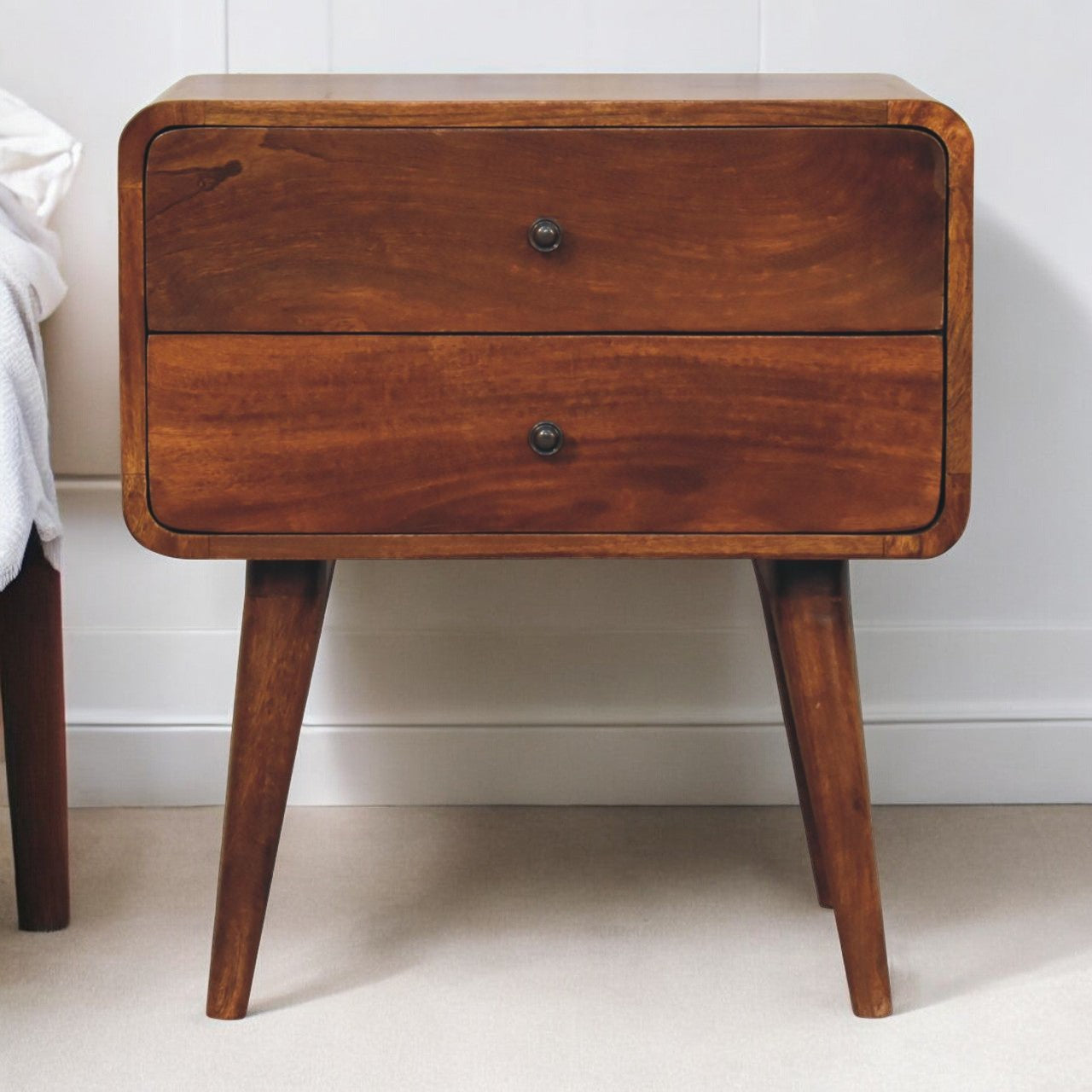 Large Curved Chestnut Bedside