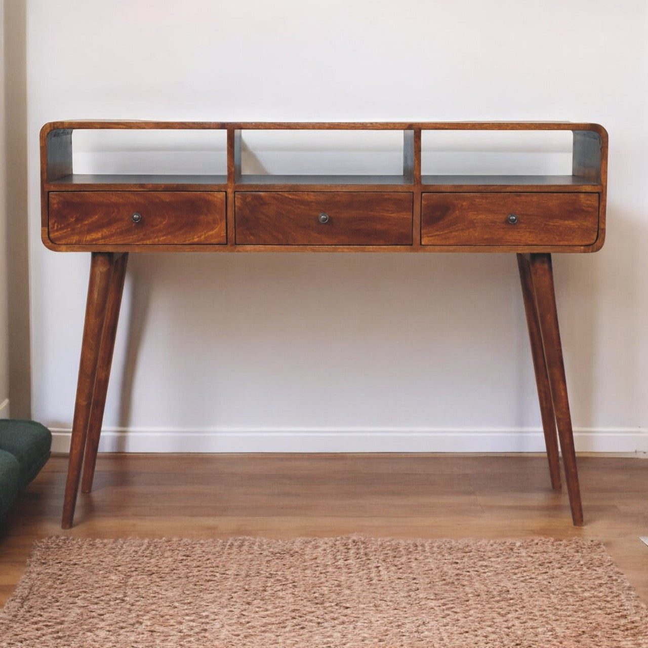 Triple Curved Chestnut Console Table