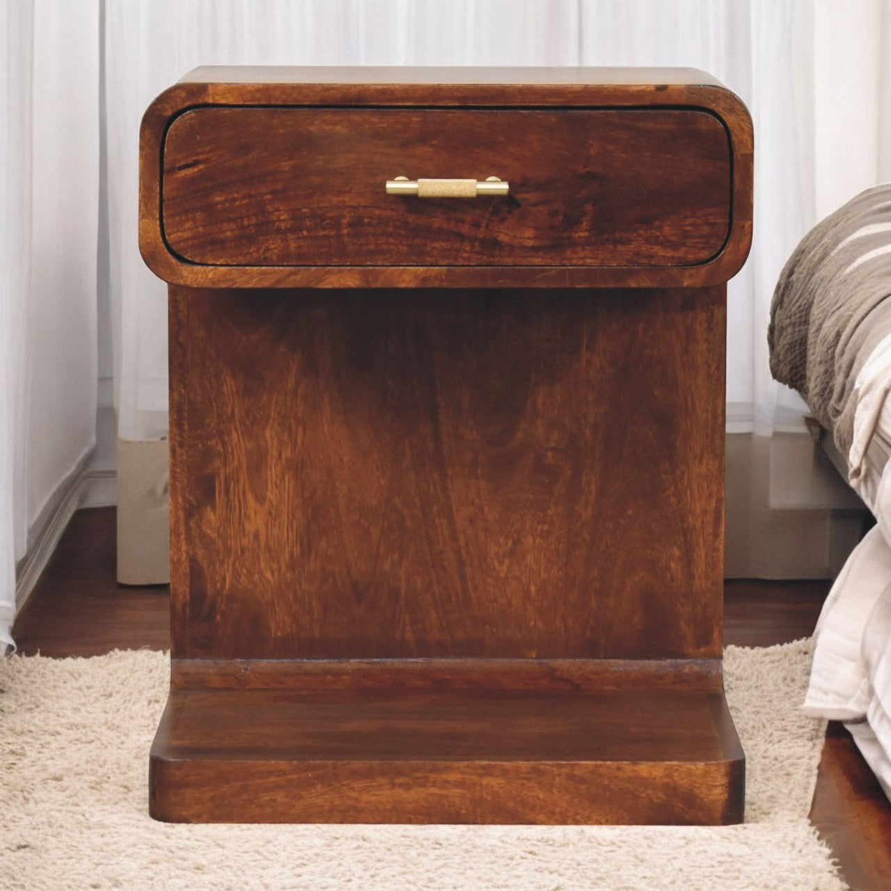 Chestnut T-Bar Rounded Bedside