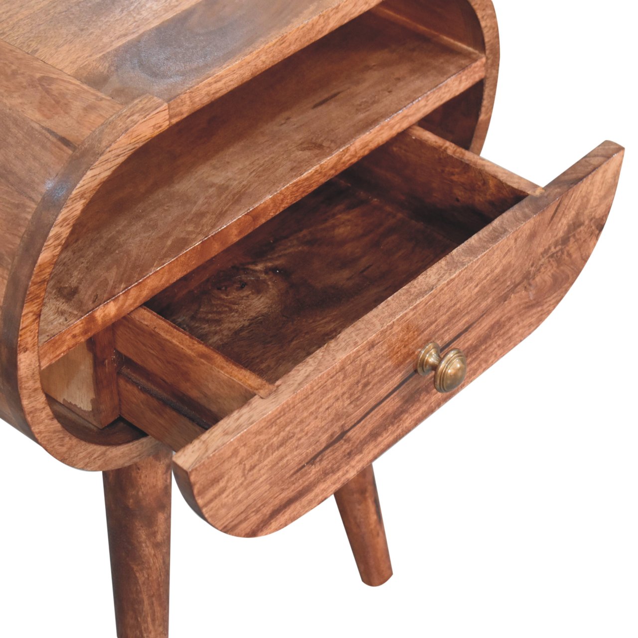 Honey Caramel Circular Bedside with Open Slot