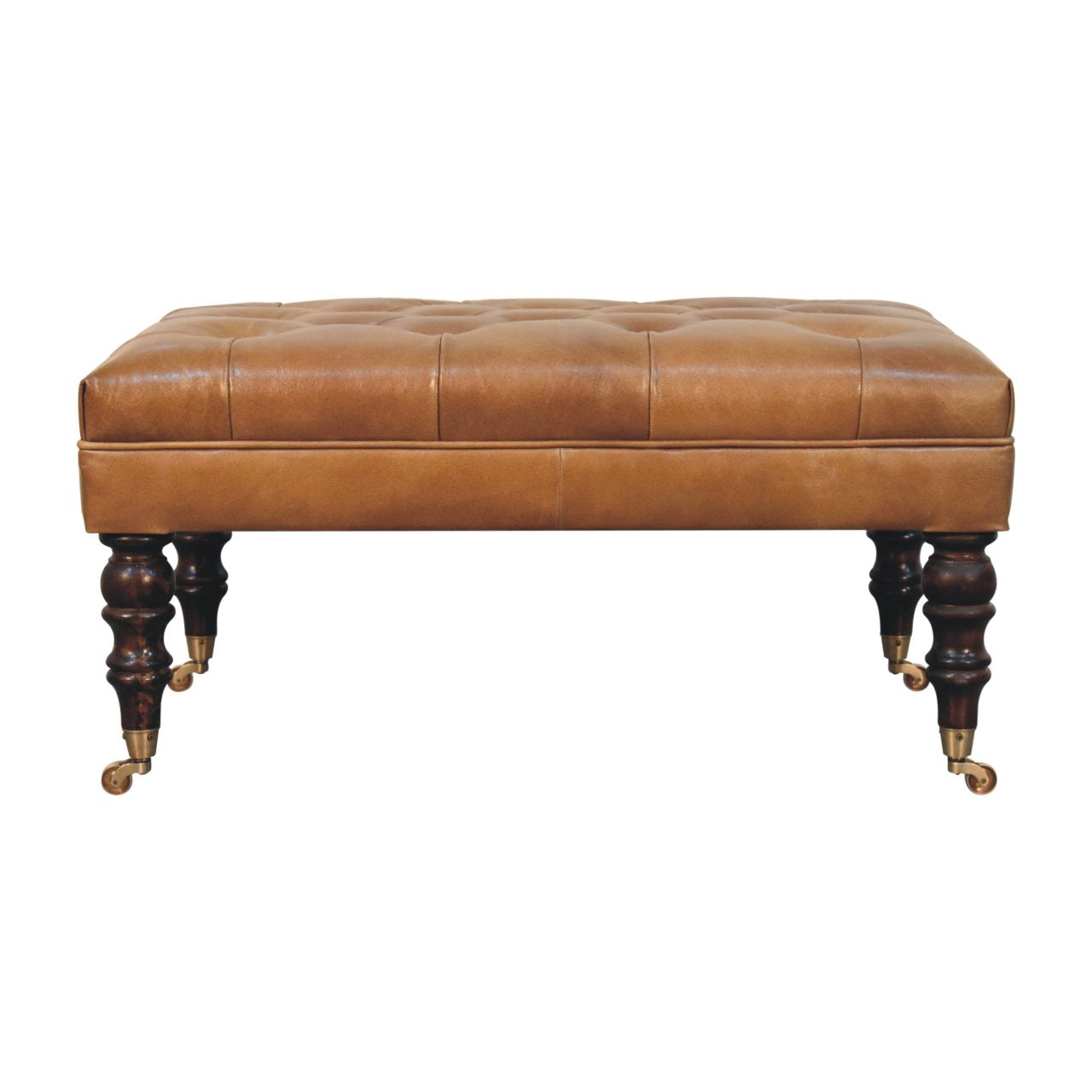California Walnut Buffalo Brown Leather Ottoman with Castor Legs