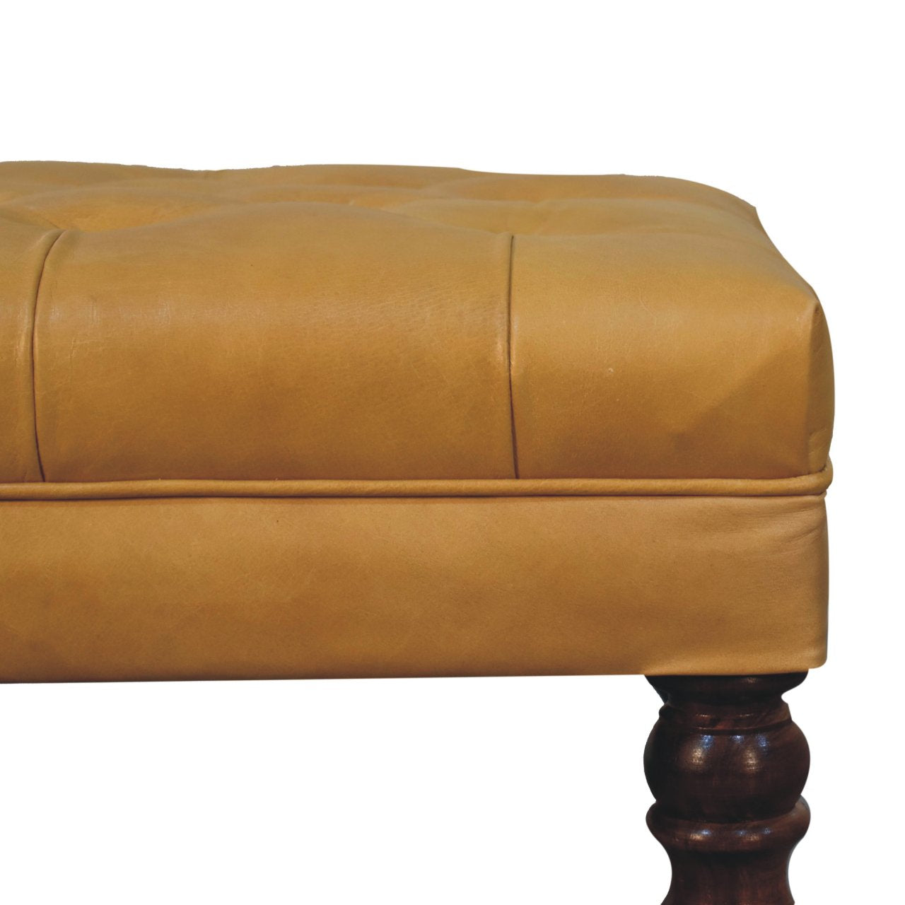 Honey Caramel Buffalo Tan Leather Ottoman with Castor Legs