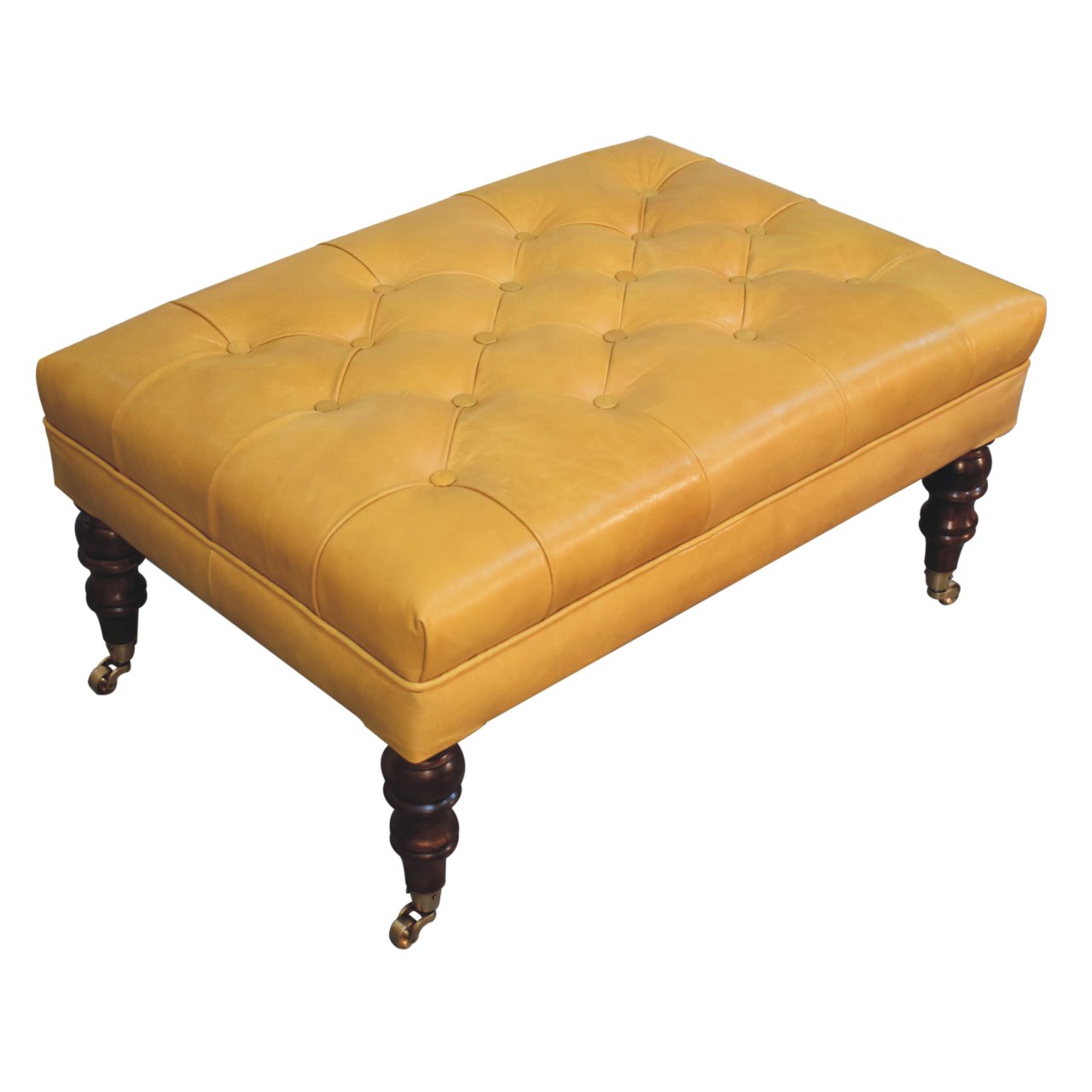 Honey Caramel Buffalo Tan Leather Ottoman with Castor Legs