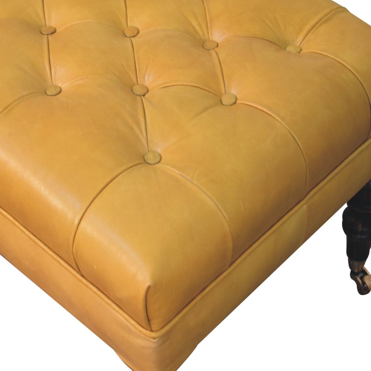 Honey Caramel Buffalo Tan Leather Ottoman with Castor Legs