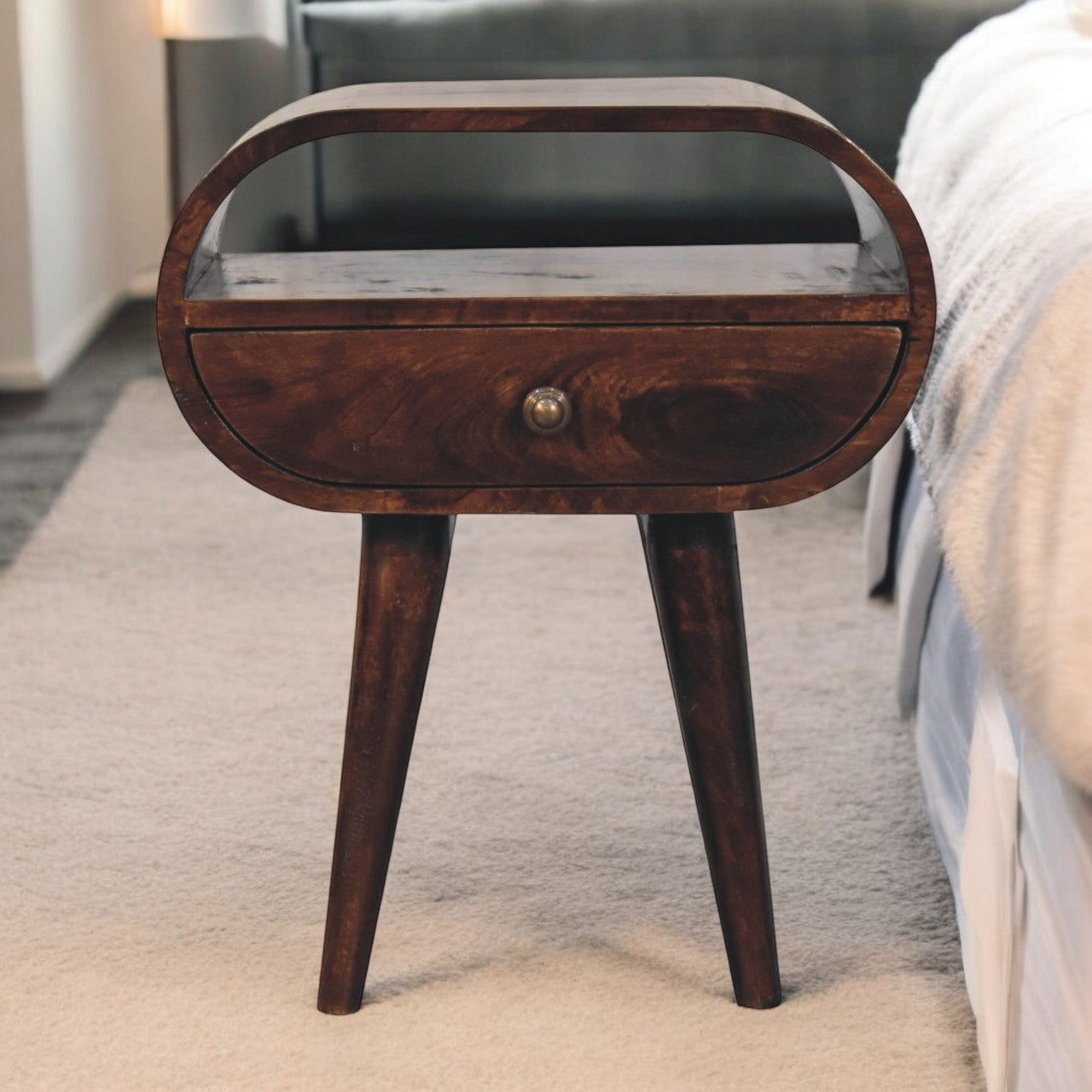 California Walnut Circular Bedside with Open Slot
