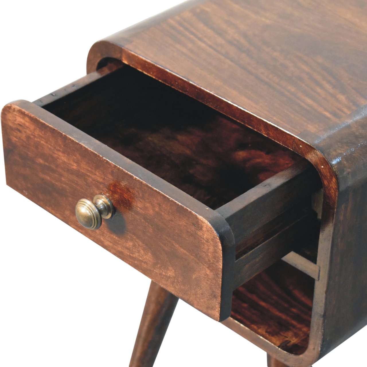 Mini California Walnut Curved Bedside with Lower Slot