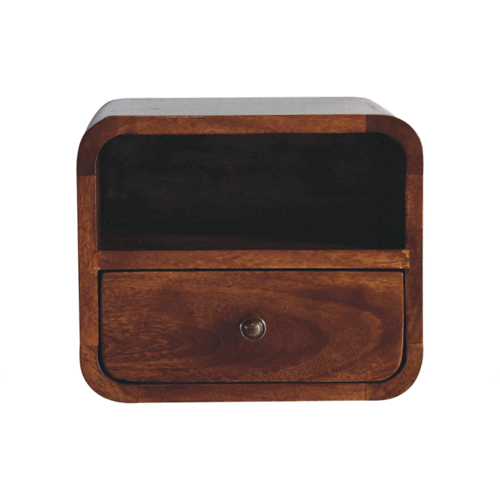 Extra Mini Wall Mounted Curved Chestnut Bedside with Open Slot
