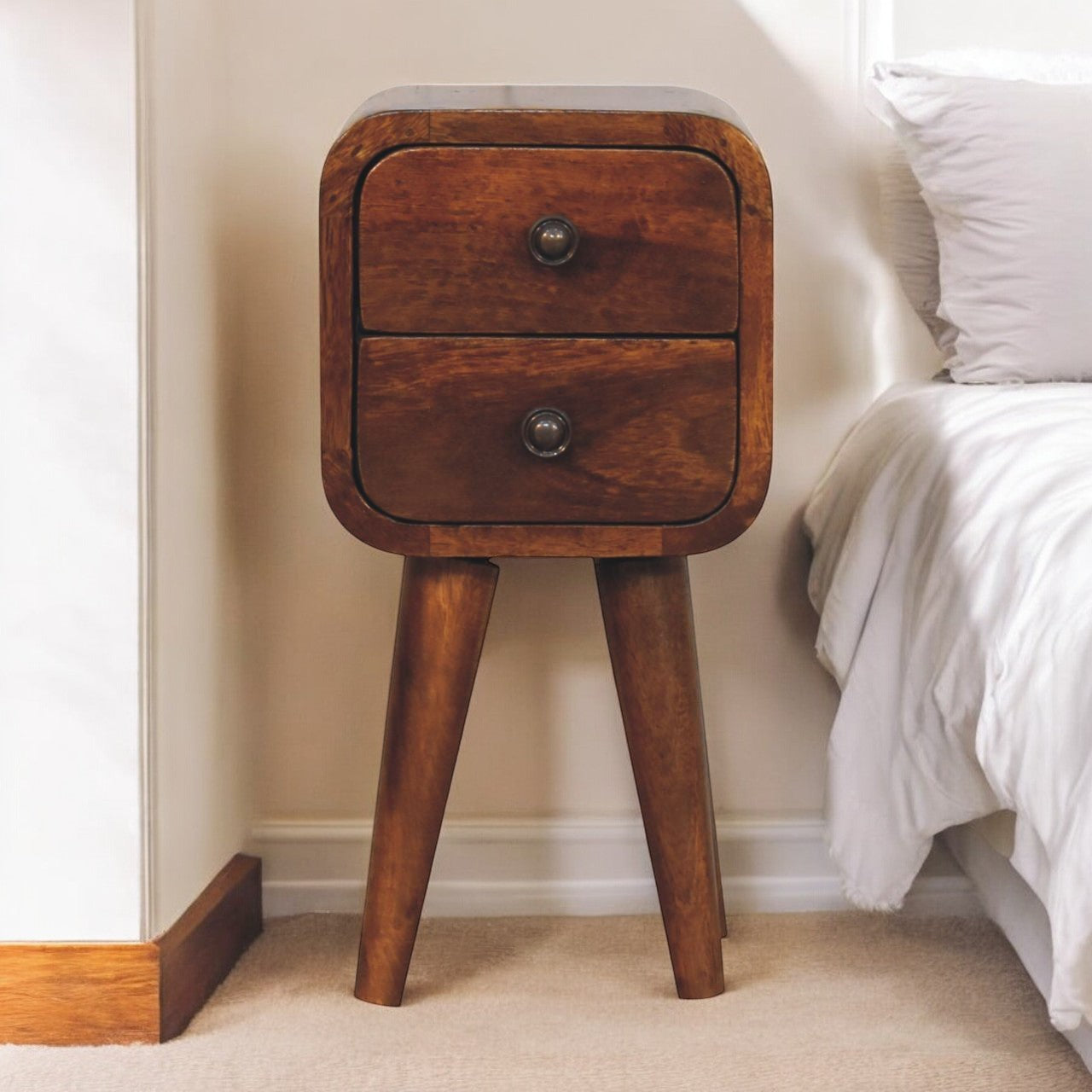 Extra Mini Curved Chestnut Bedside