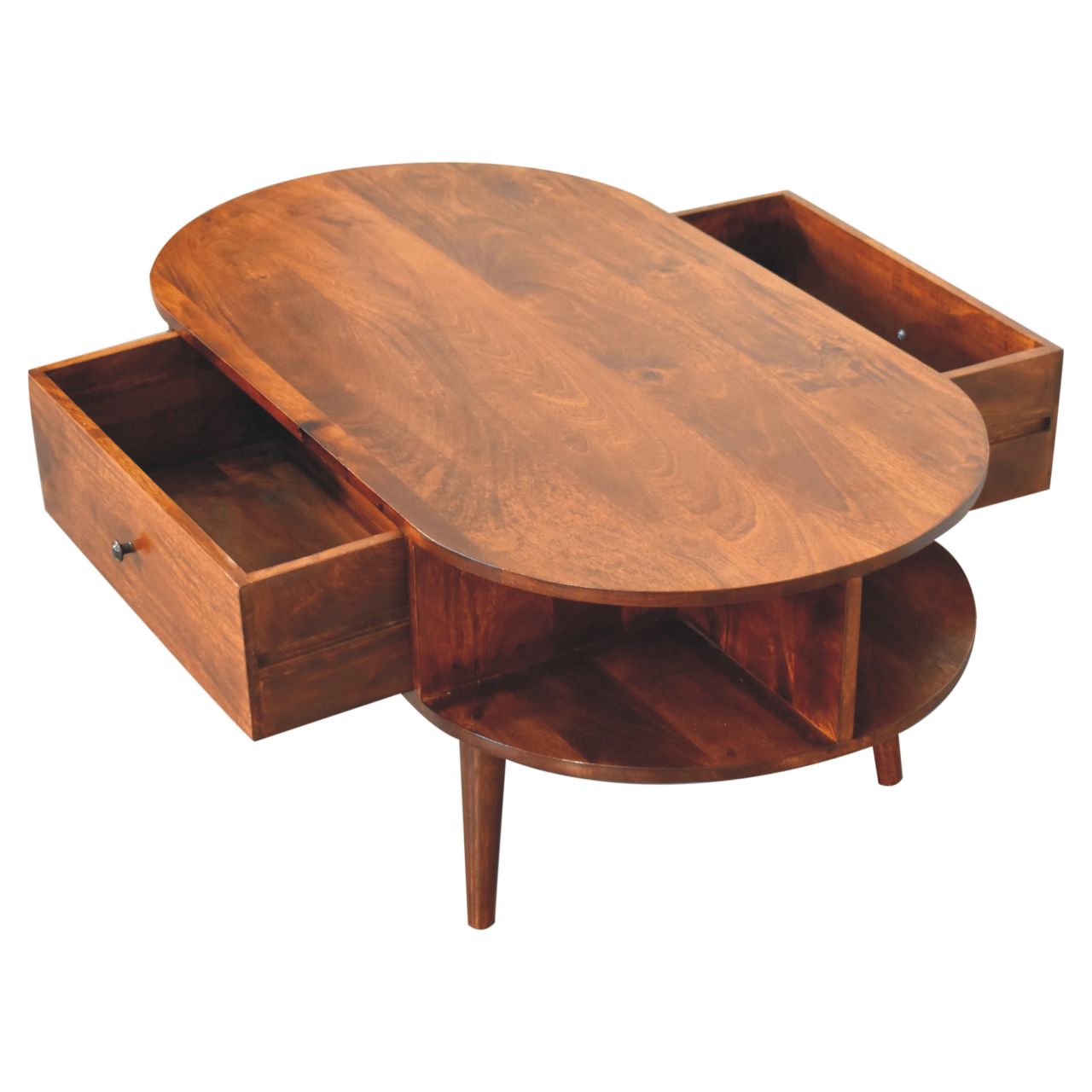 Chestnut Oval Coffee Table with 2 Drawer