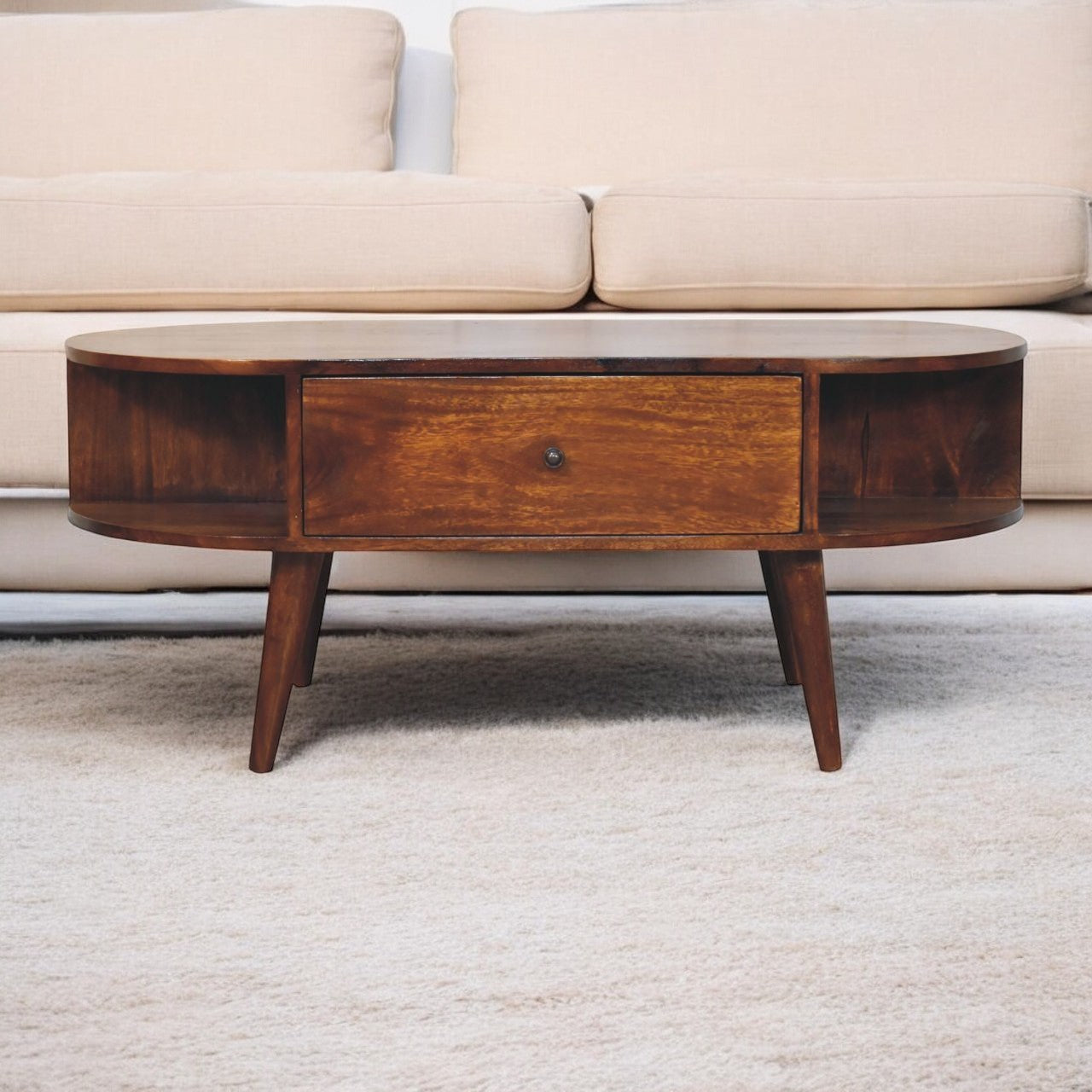 Chestnut Oval Coffee Table with 2 Drawer