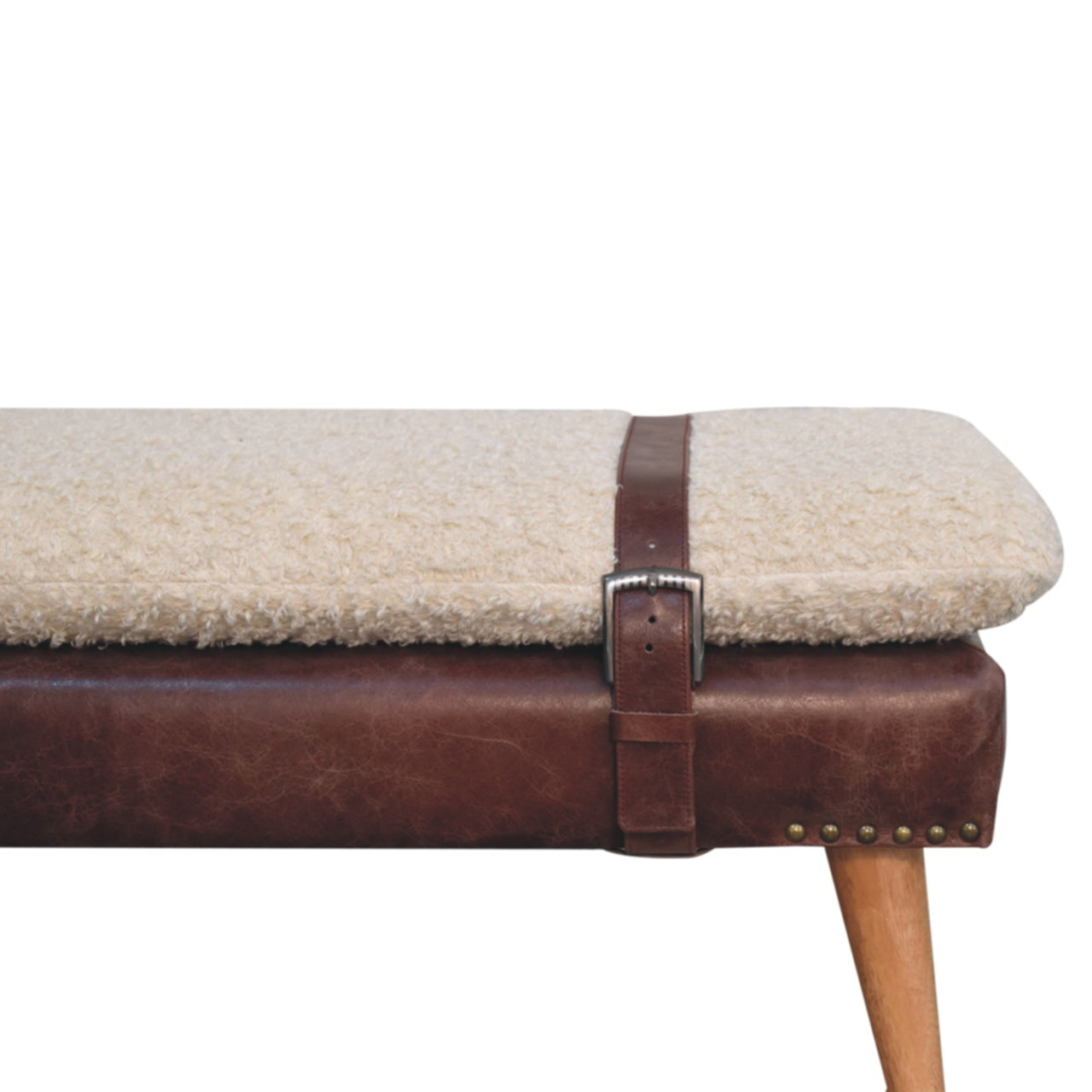 Boucle x Mahogany Leather Bench