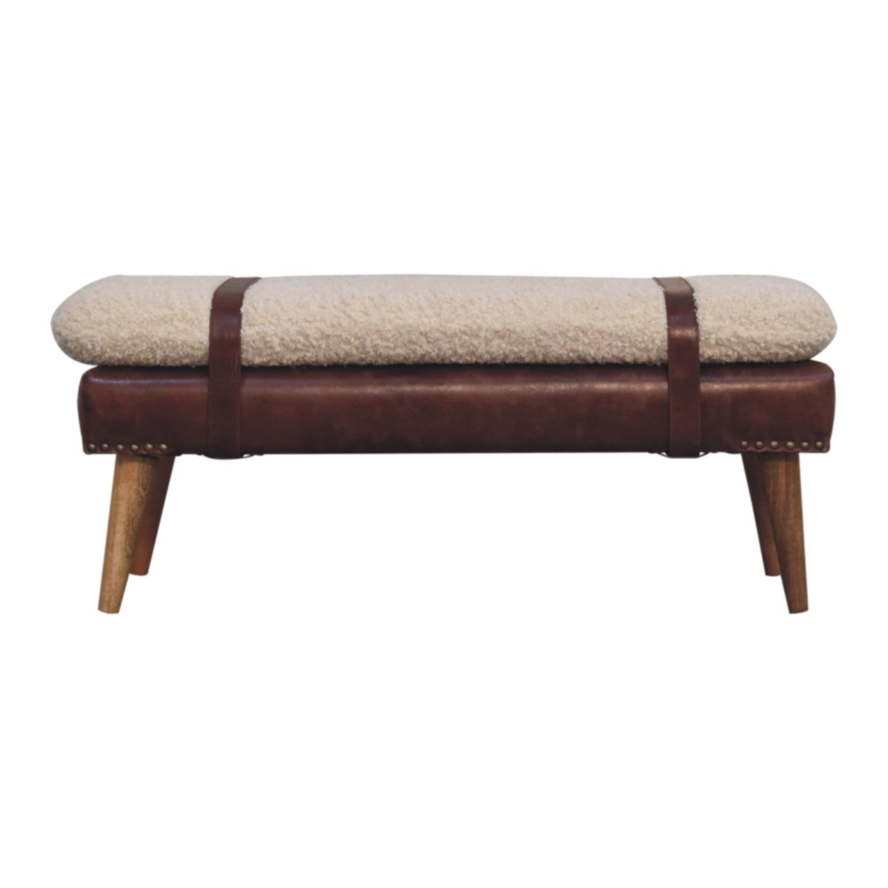 Boucle x Mahogany Leather Bench