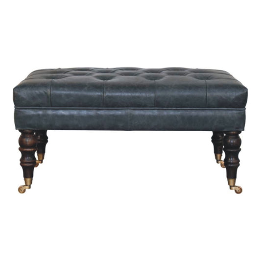 Buffalo Teal Leather Ottoman with Castor Legs