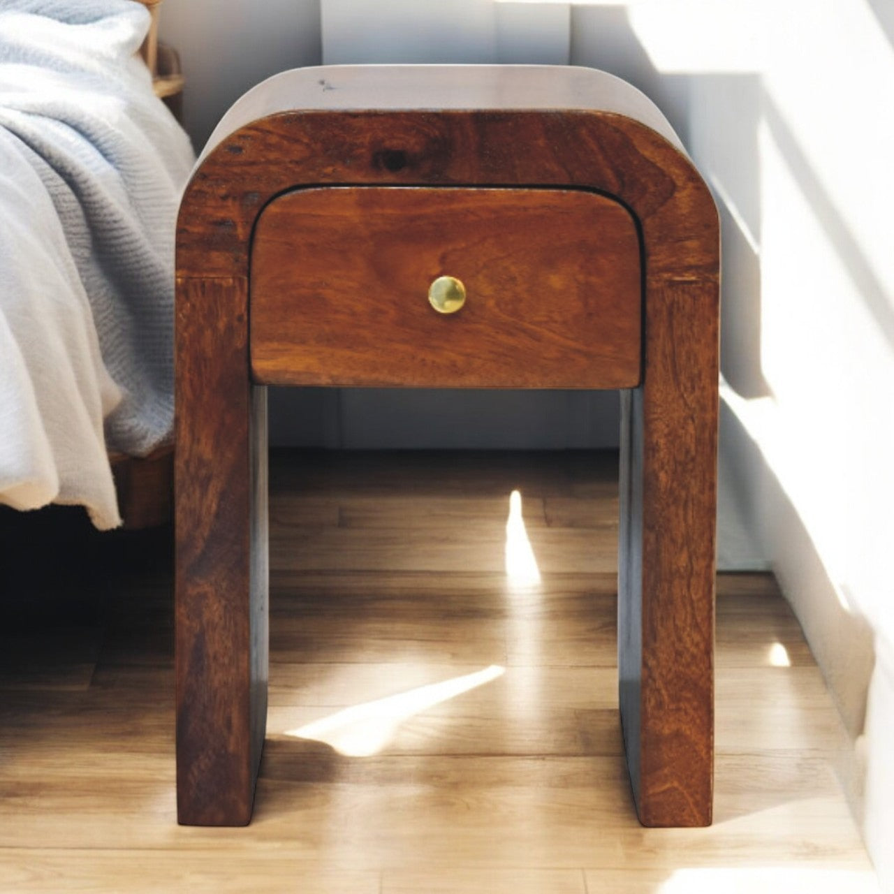 Mini Darcy Chestnut Nightstand with Curved Edges