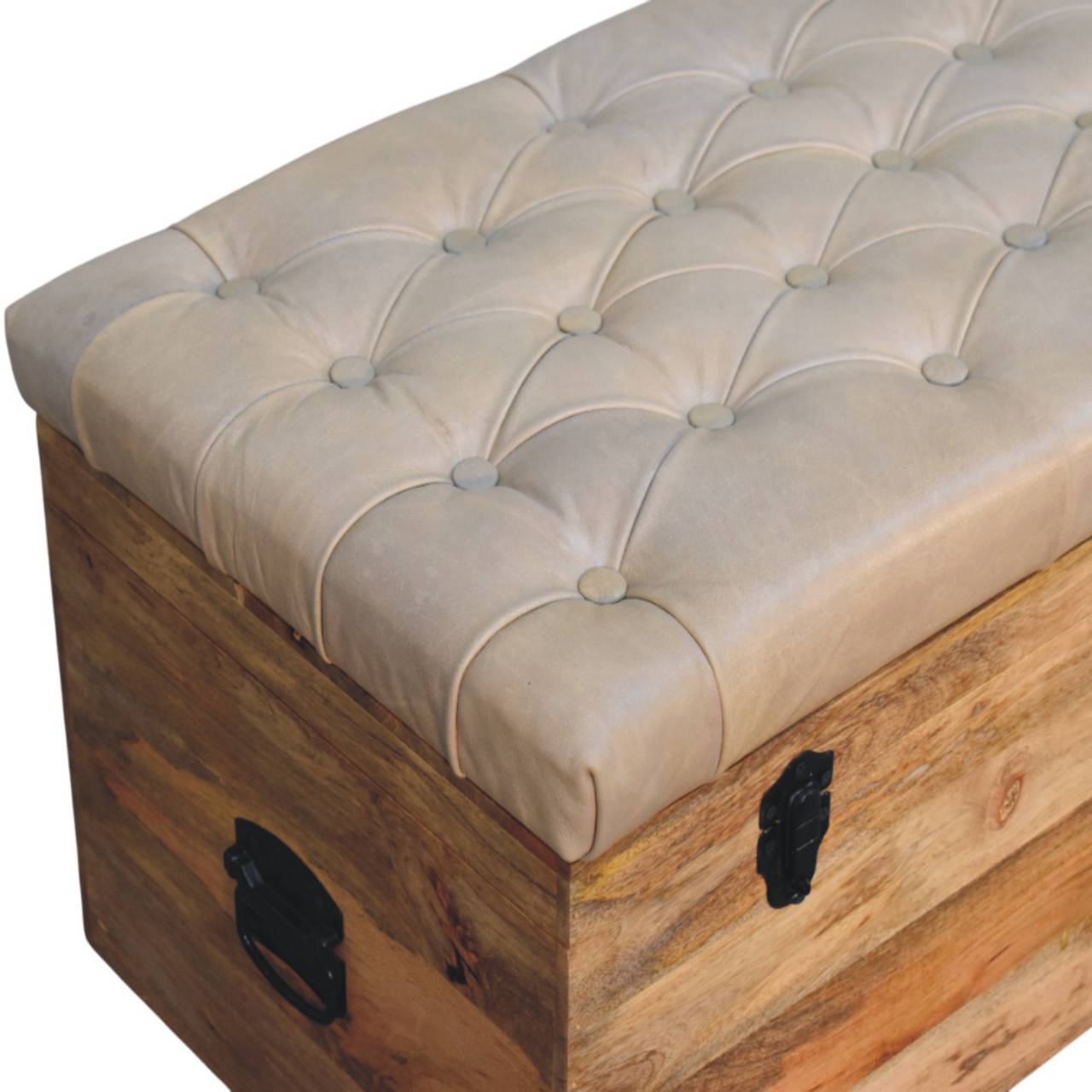 Beige Buffalo hide leather Storage Trunk