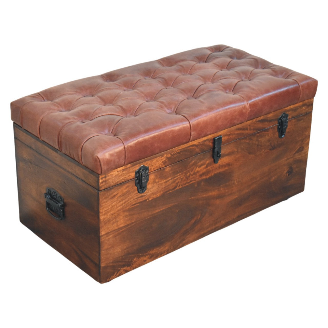 Brown Buffalo hide leather Storage Trunk