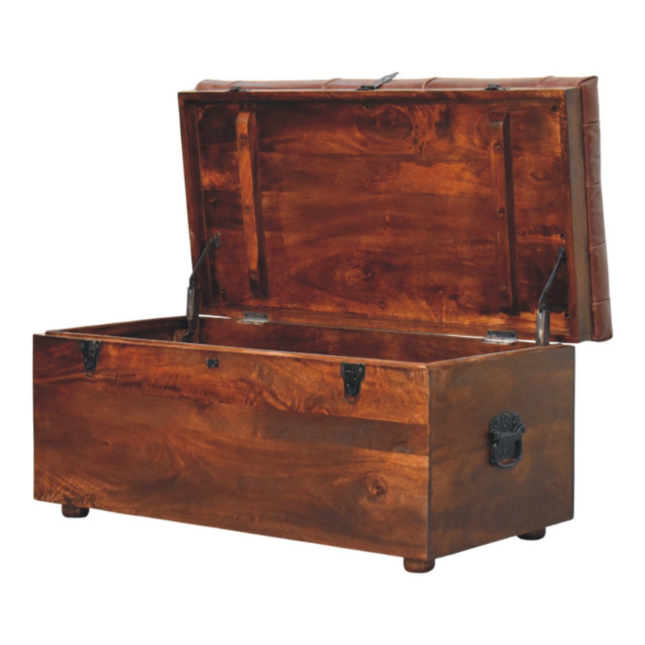 Brown Buffalo hide leather Storage Trunk