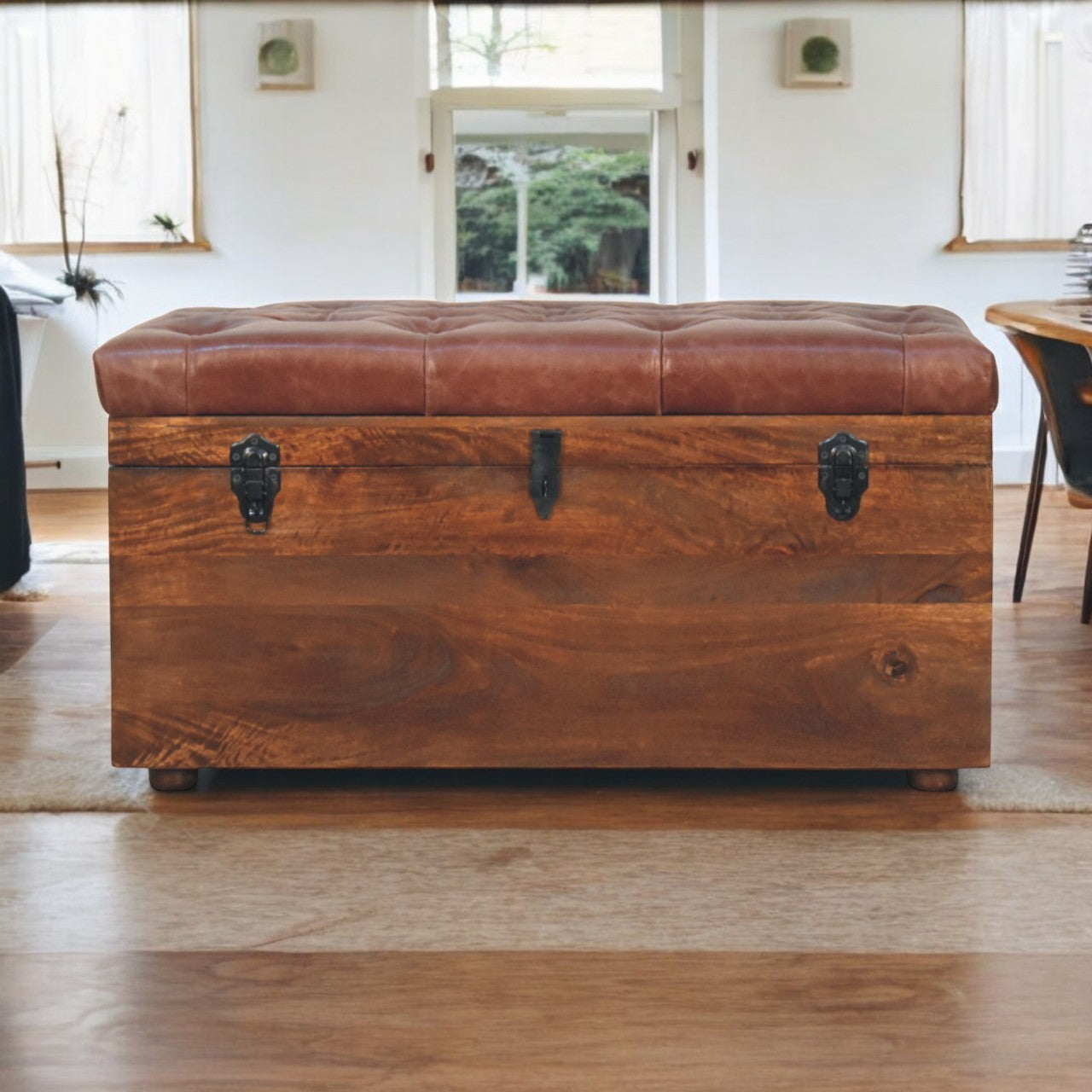 Brown Buffalo hide leather Storage Trunk