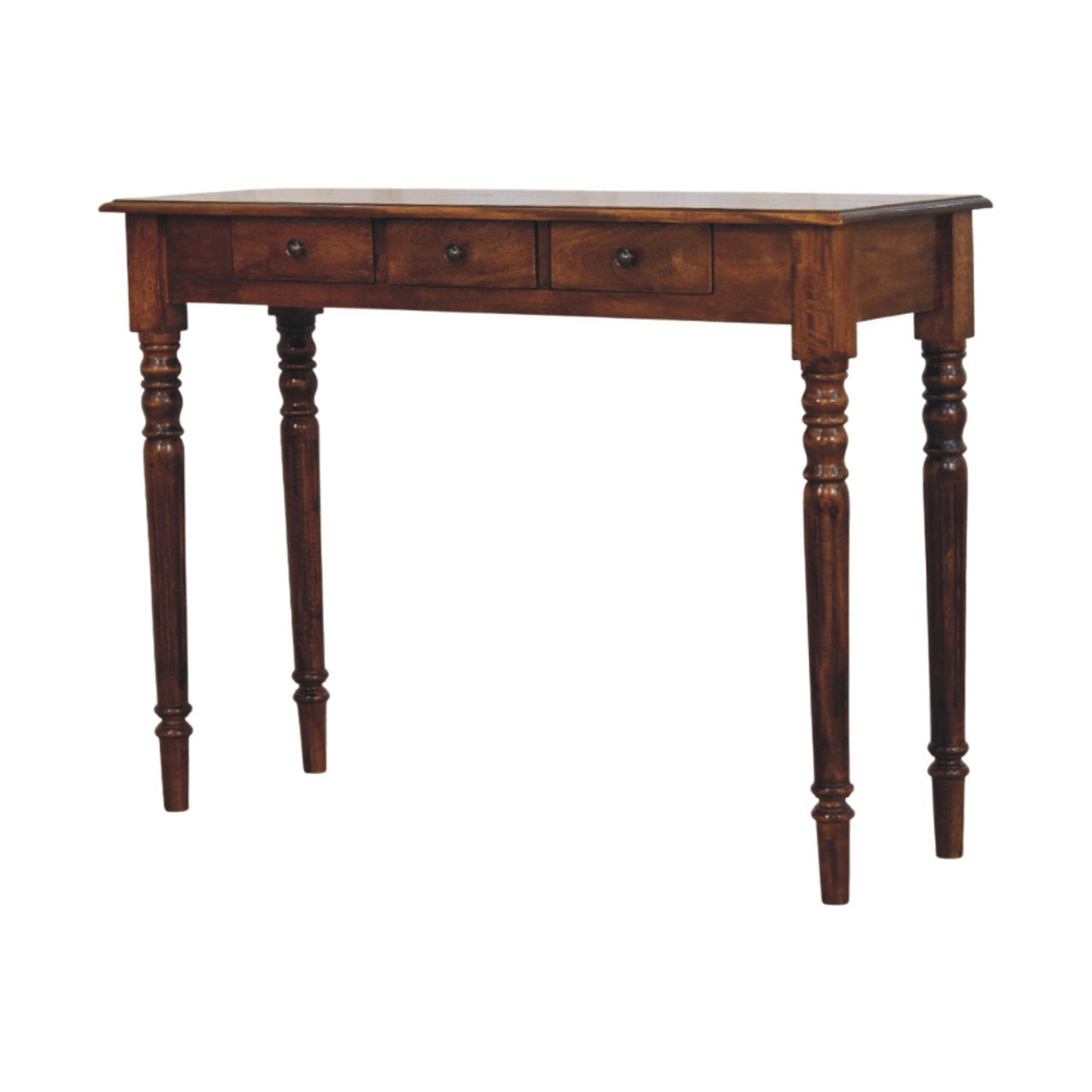Turned Legs 3 Drawer Chestnut Console