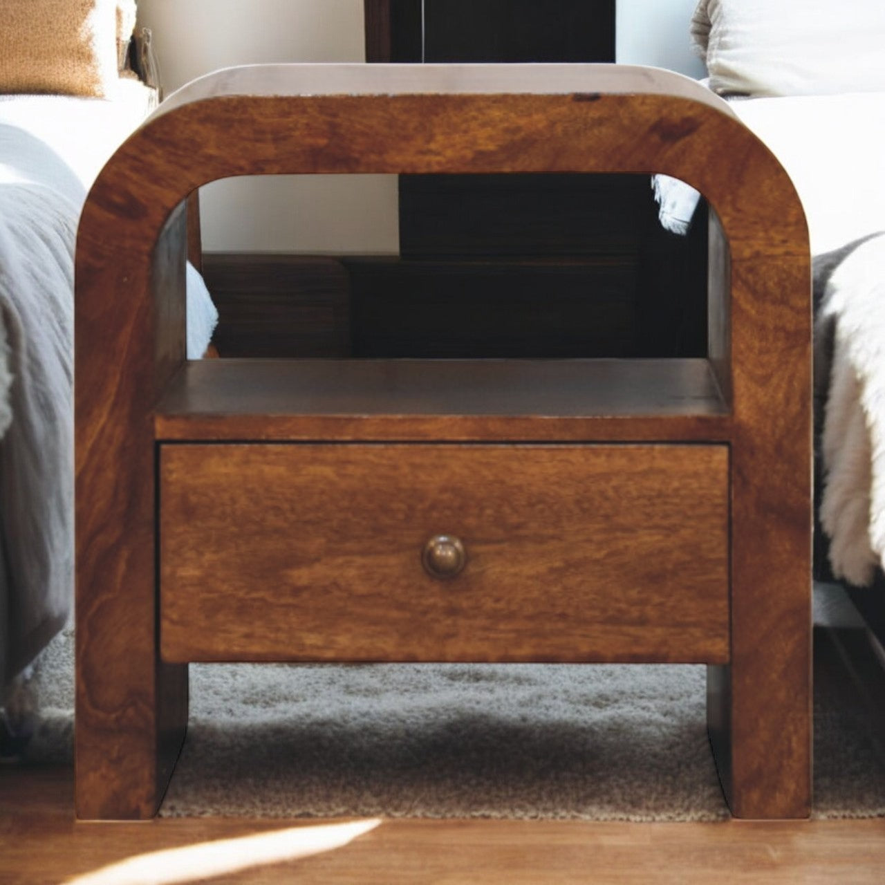 Darcy Chestnut Nightstand with Drawer and open shelf