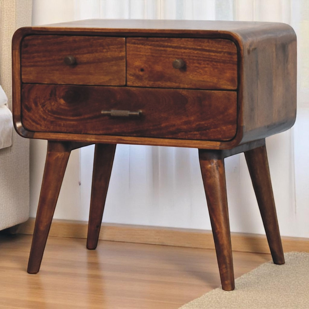 Curved Chestnut nightstand