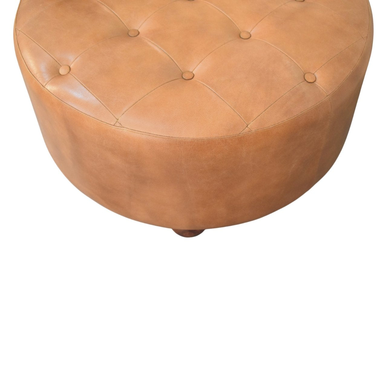 Brown Buffalo hide leather Round Ottoman