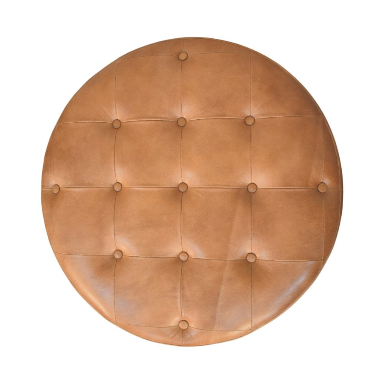 Brown Buffalo hide leather Round Ottoman