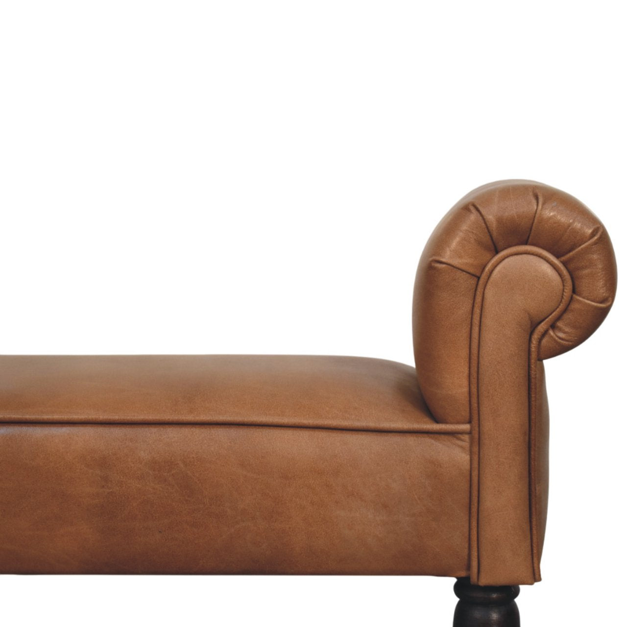 Brown Buffalo Leather Rolled Arms Bench
