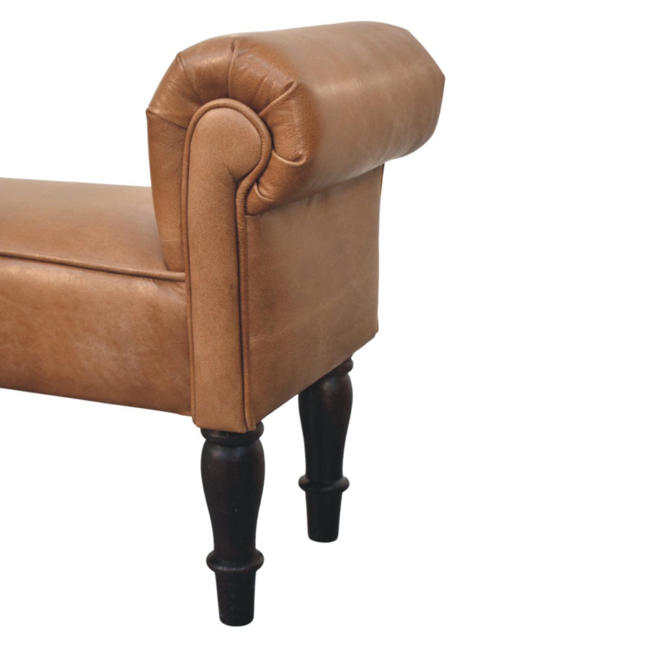 Brown Buffalo Leather Rolled Arms Bench