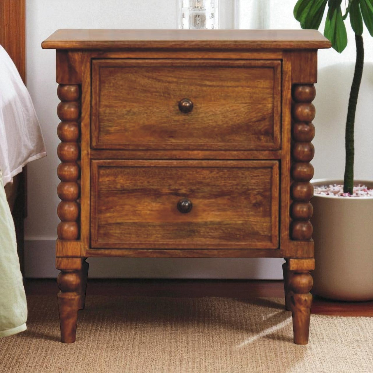 Spindle Leg Amber Oak Nightstand