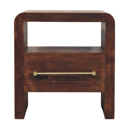 Tiger Oak Open Bedside with Brass Handle